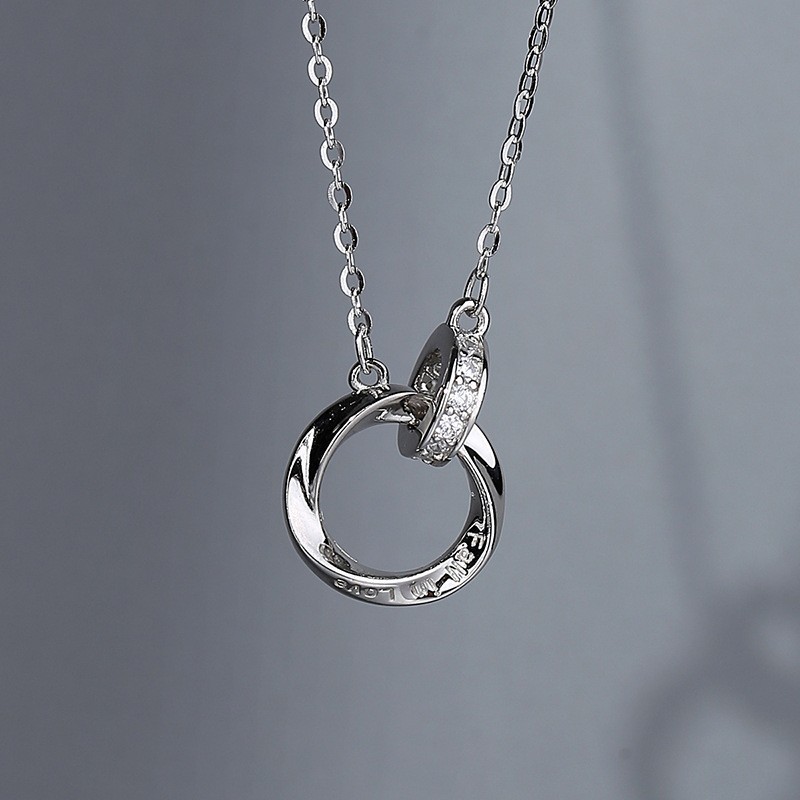 シルバーアクセサリー 二重輪モチーフ ジルコニアネックレス