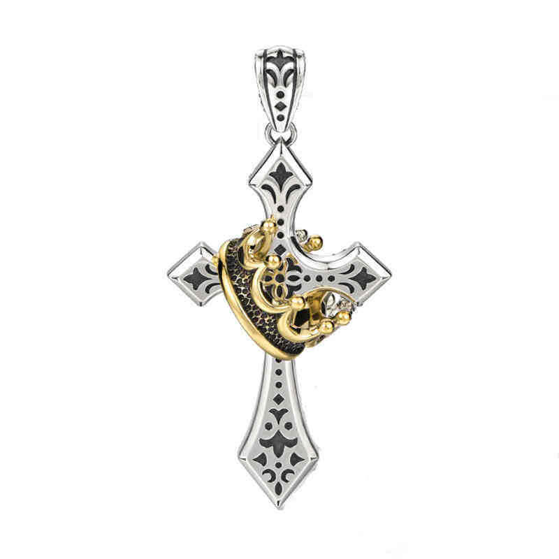 シルバーアクセサリー 王冠と十字架のネックレス