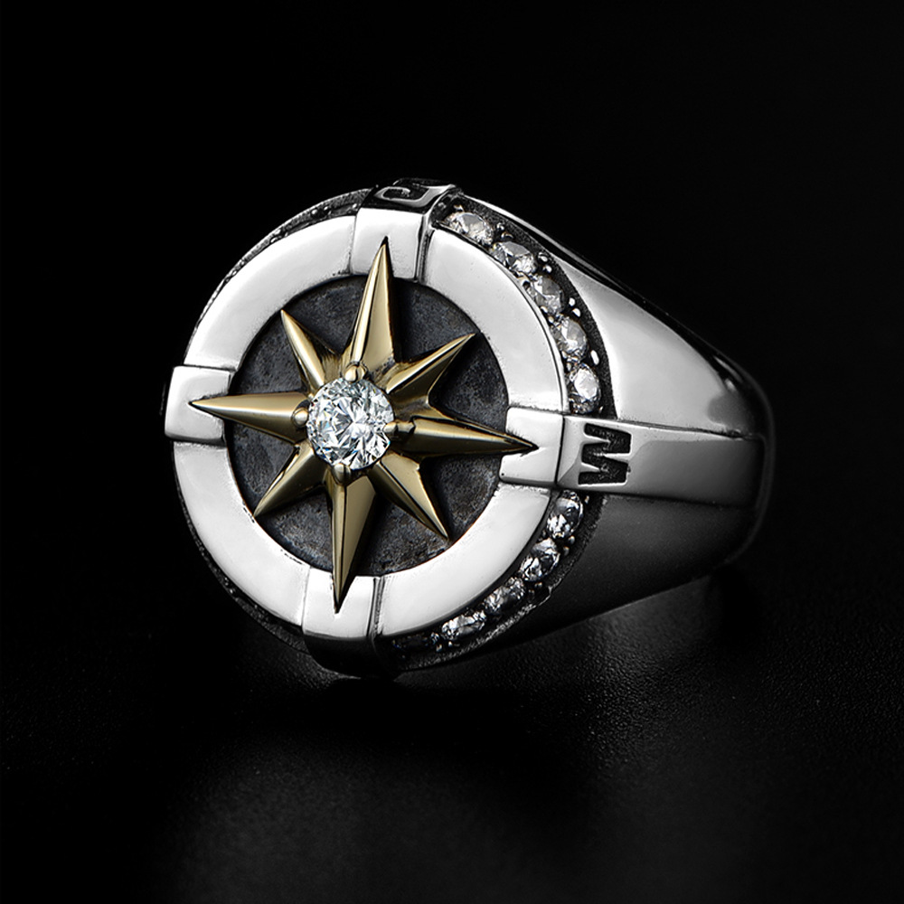 シルバーアクセサリー 羅針盤モチーフ 輝石シグネットリング