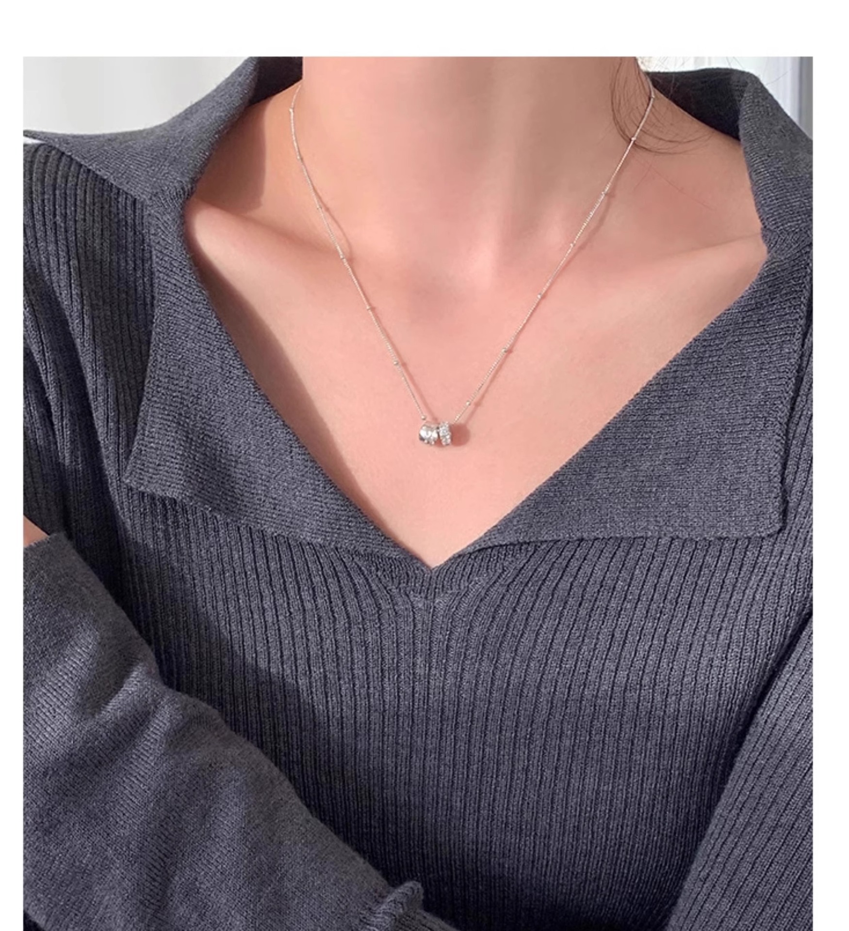 シルバーアクセサリー 二連輝石 ミニマルペンダント