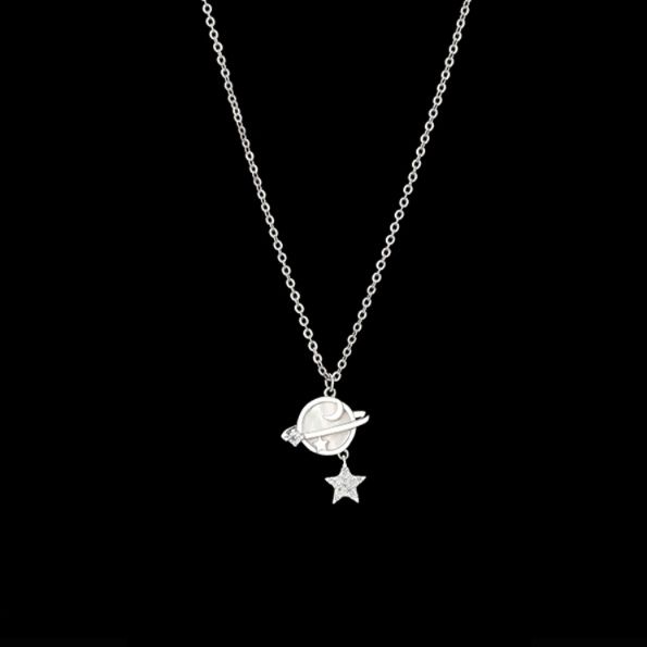 シルバー ネックレス 星の惑星チャームペンダント