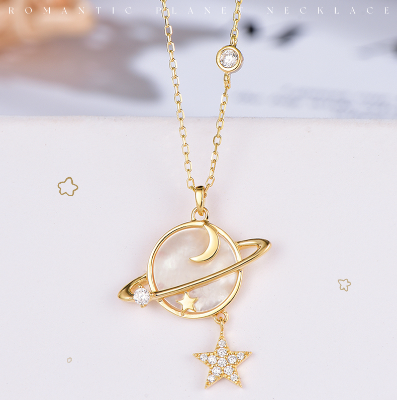 シルバー ネックレス 星空の惑星ペンダント