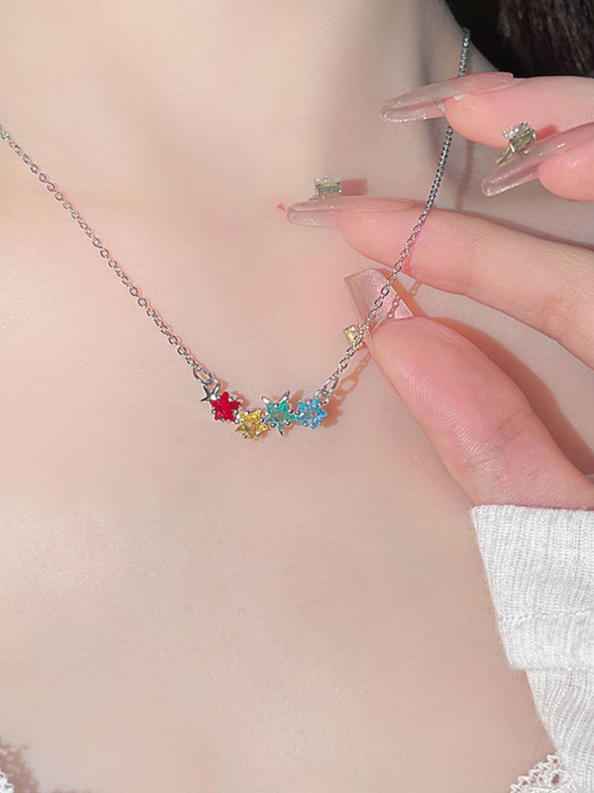 シルバー ネックレス 彩星連なりペンダント 推し活
