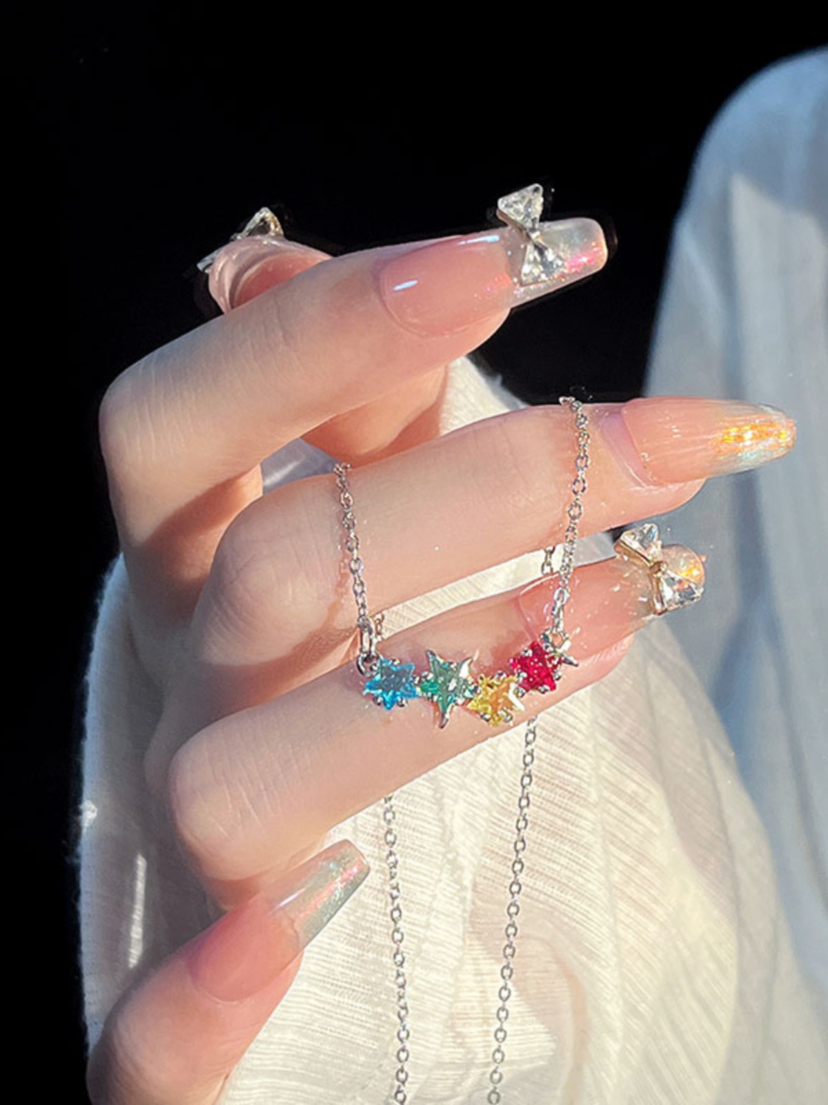 シルバー ネックレス 彩星連なりペンダント 推し活