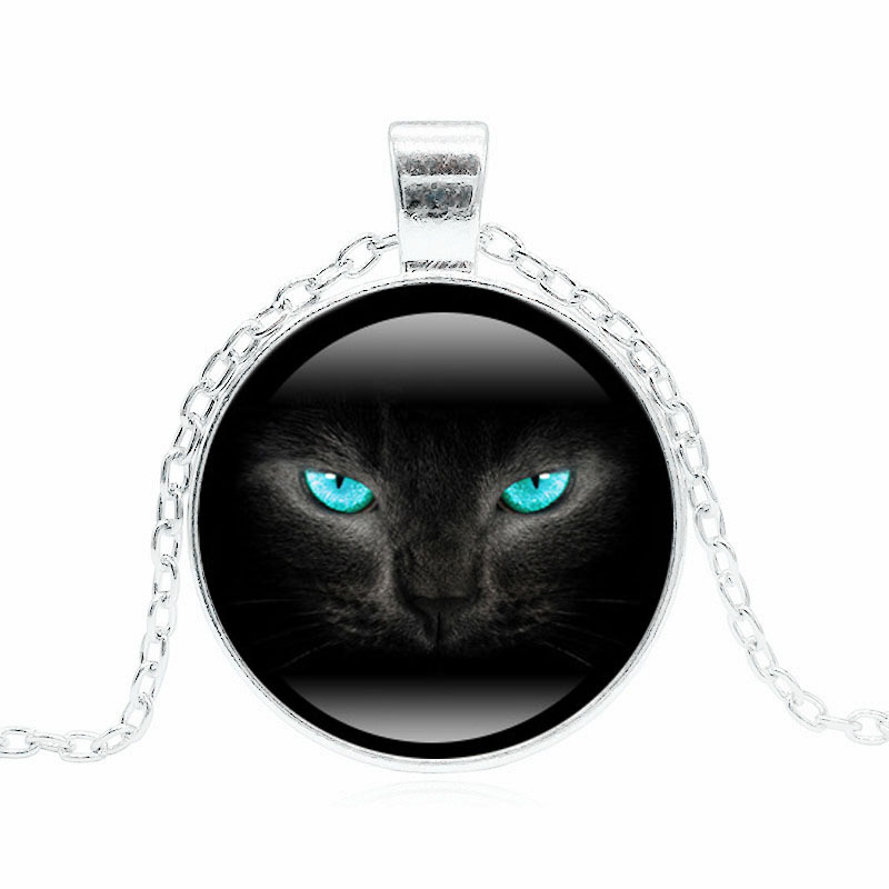 シルバー ネックレス 神秘の黒猫 瞳ペンダント