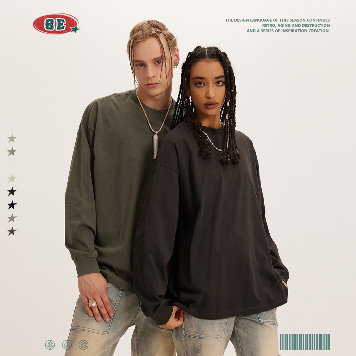 無地 Tシャツ 男女兼用 丸首 無地 長袖 カジュアル トップス 全5色