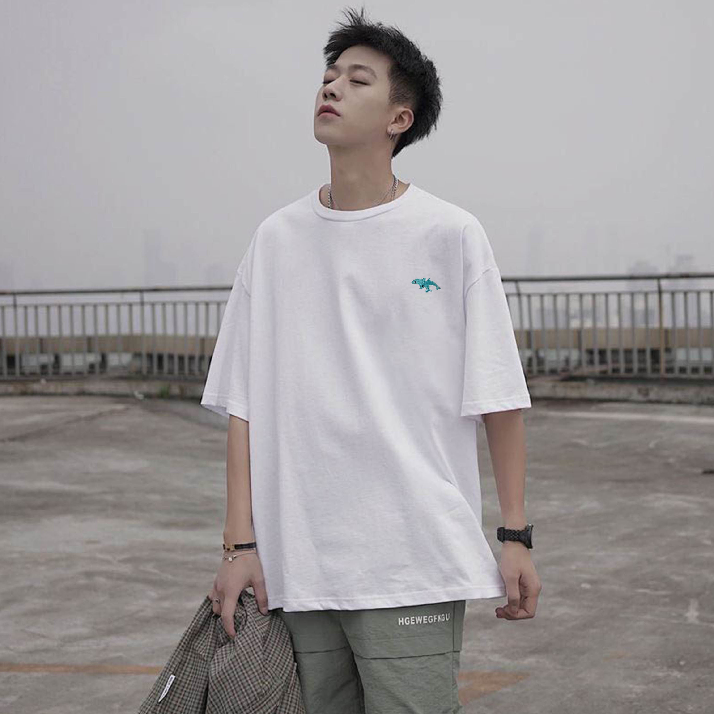 無地 Tシャツ ゆったりシルエット純綿半袖Tシャツ