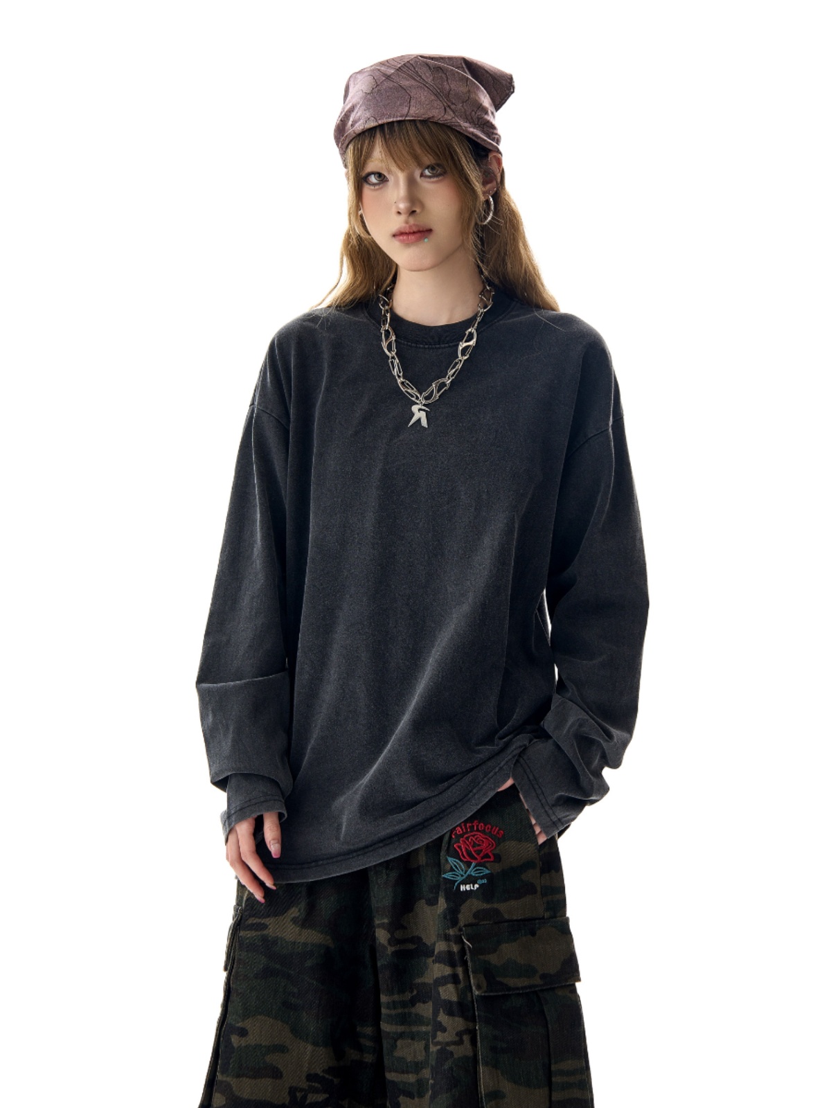 無地 Tシャツ ゆったりリラックス長袖無地シャツ