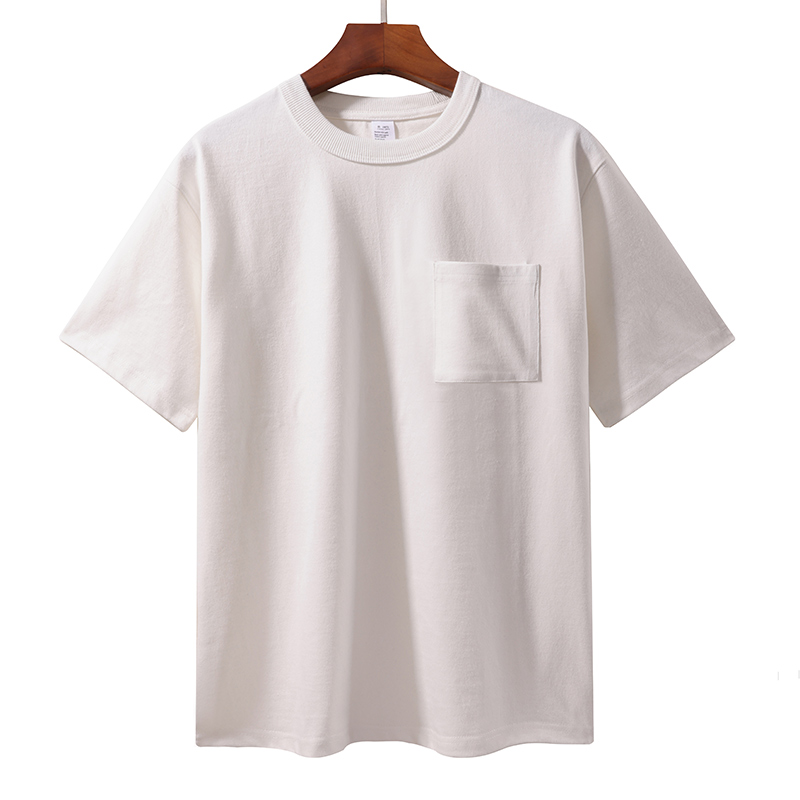 無地 シャツ 上質素材 胸ポケット付きカジュアルTシャツ