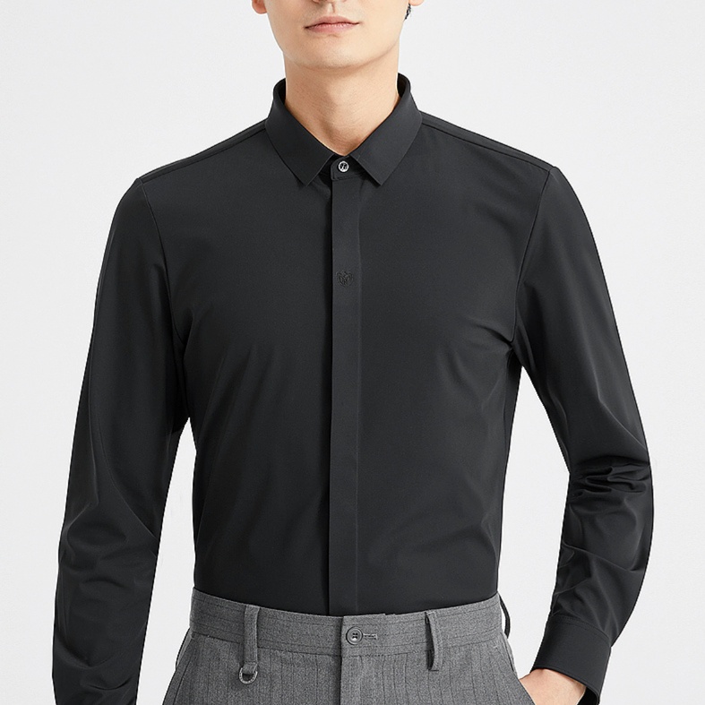 無地 シャツ ストレッチ素材 スリムフィット ドレスシャツ