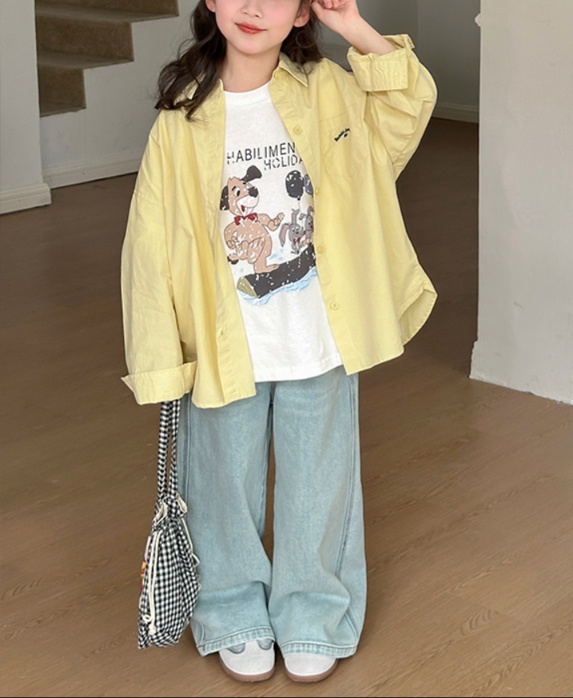 無地シャツ キッズ ゆったりシルエット長袖シャツ