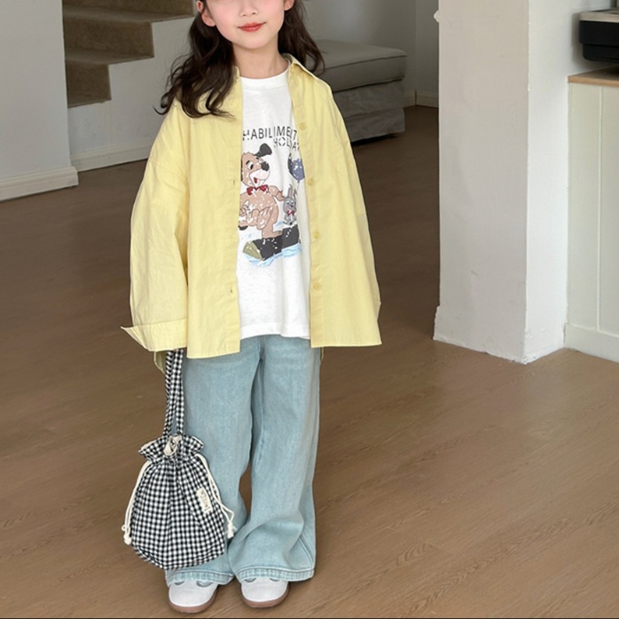無地シャツ キッズ ゆったりシルエット長袖シャツ