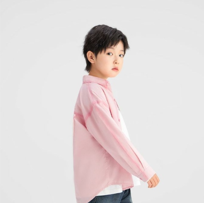 無地シャツ キッズ　やわらか素材シンプル長袖ポケットシャツ