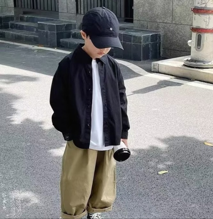 無地シャツ キッズ 子供向け快適シンプル無地長袖シャツ