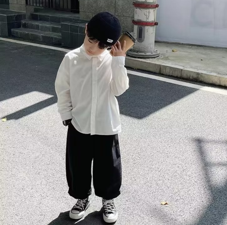 無地シャツ キッズ 子供向け快適シンプル無地長袖シャツ