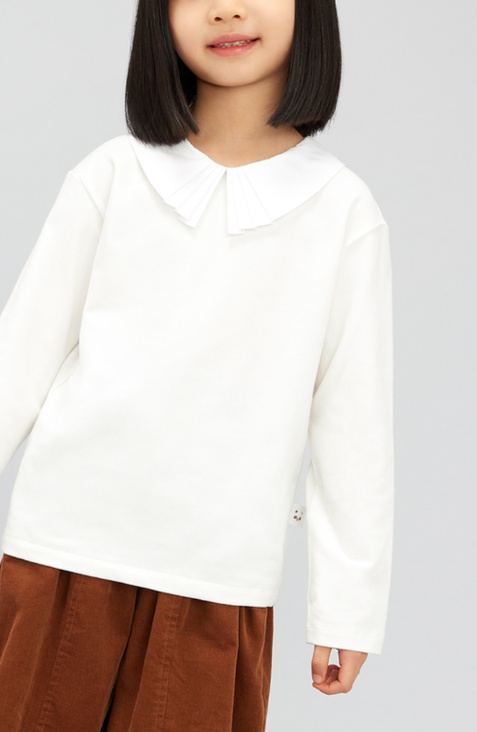 無地 Tシャツ キッズ  丸襟長袖ブラウス 子ども服
