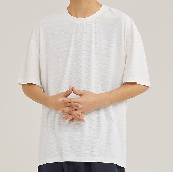 無地 Tシャツ サラリ快適 メッシュ素材ゆったり半袖