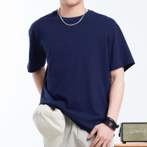 無地 Tシャツ 上質シンプル半袖ラウンドネック