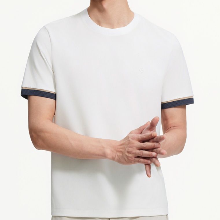 無地 Tシャツ 袖口配色シンプル天竺半袖