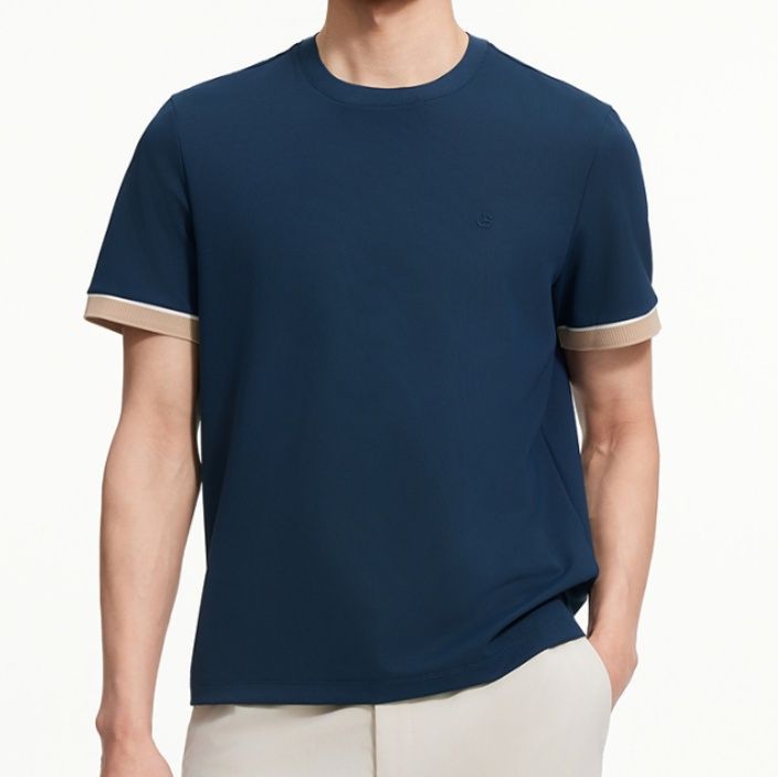 無地 Tシャツ 袖口配色シンプル天竺半袖