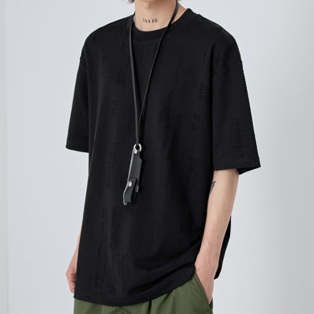 無地 Tシャツ 立体織り模様ビッグシルエット半袖