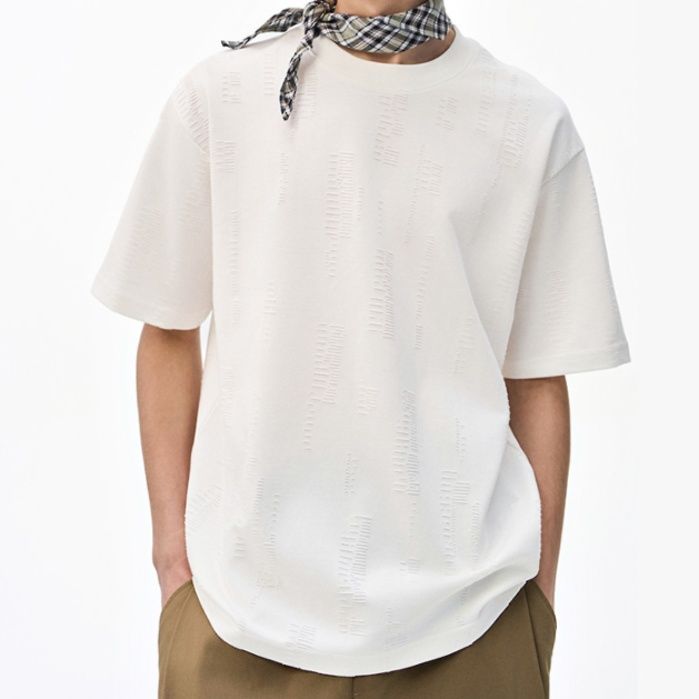 無地 Tシャツ 立体織り模様ビッグシルエット半袖