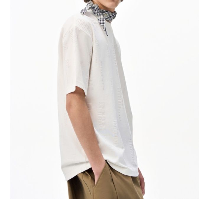 無地 Tシャツ 立体織り模様ビッグシルエット半袖