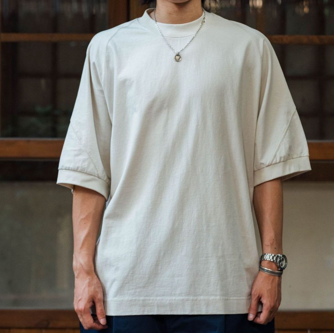 無地 Tシャツ ゆったり袖リブ無地半袖シャツ