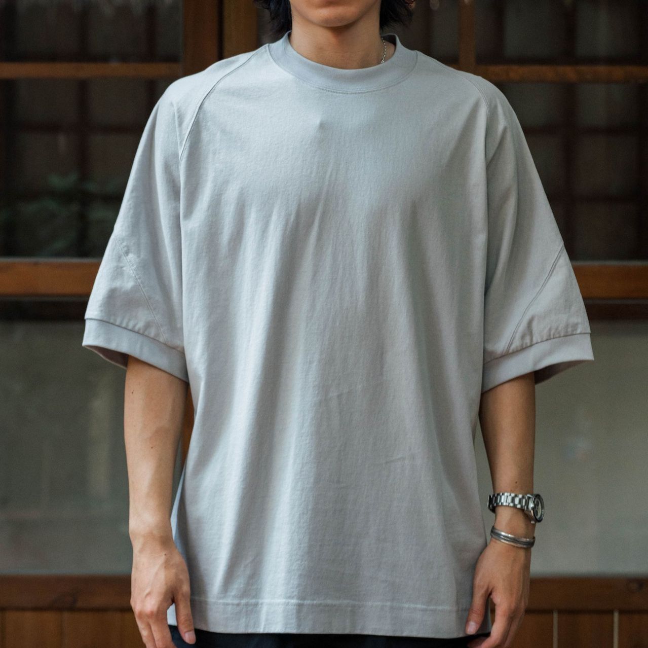 無地 Tシャツ ゆったり袖リブ無地半袖シャツ