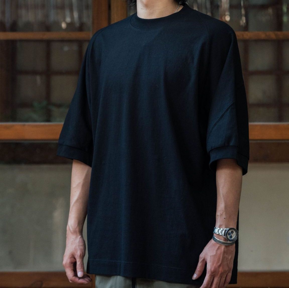 無地 Tシャツ ゆったり袖リブ無地半袖シャツ