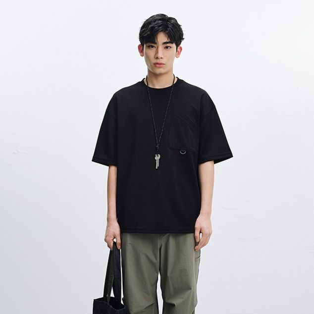 無地 Tシャツ 胸ポケット付き上質素材無地半袖
