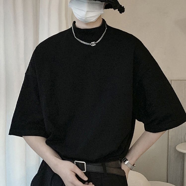 無地 Tシャツ スタンドカラー ビッグシルエット 半袖
