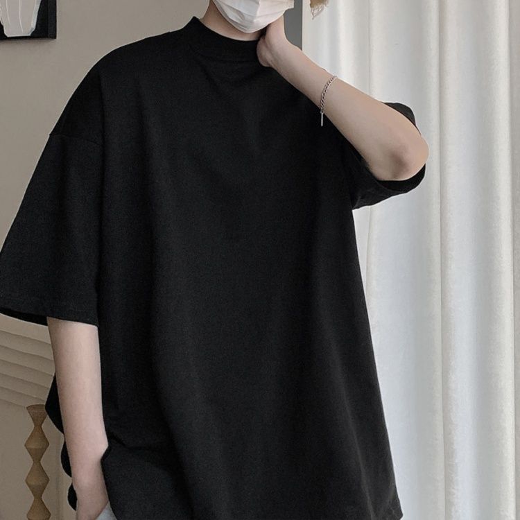 無地 Tシャツ スタンドカラー ビッグシルエット 半袖