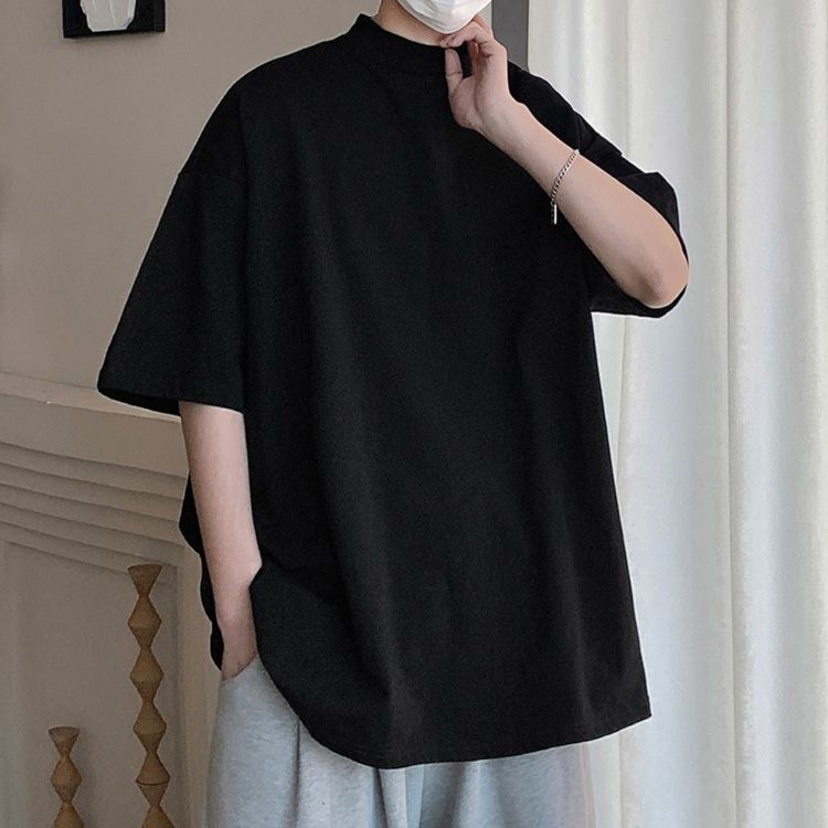 無地 Tシャツ スタンドカラー ビッグシルエット 半袖