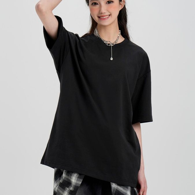 無地 Tシャツ シンプル五分袖ゆったり無地シャツ