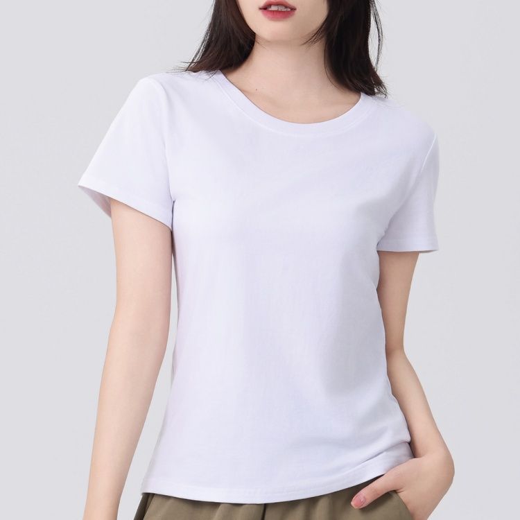 無地 Tシャツ シンプル丸首 なめらか半袖シャツ