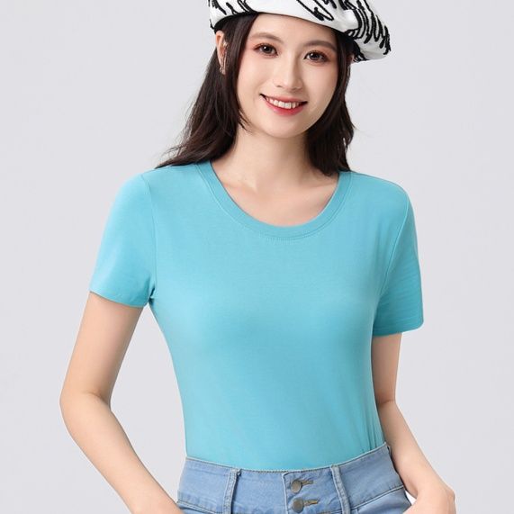 無地 Tシャツ シンプル丸首 なめらか半袖シャツ