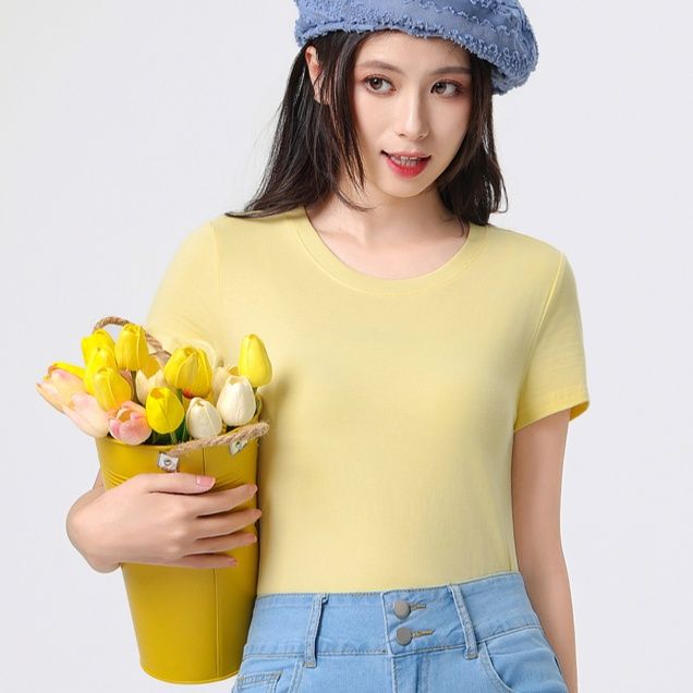 無地 Tシャツ シンプル丸首 なめらか半袖シャツ