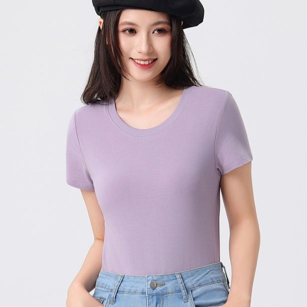 無地 Tシャツ シンプル丸首 なめらか半袖シャツ