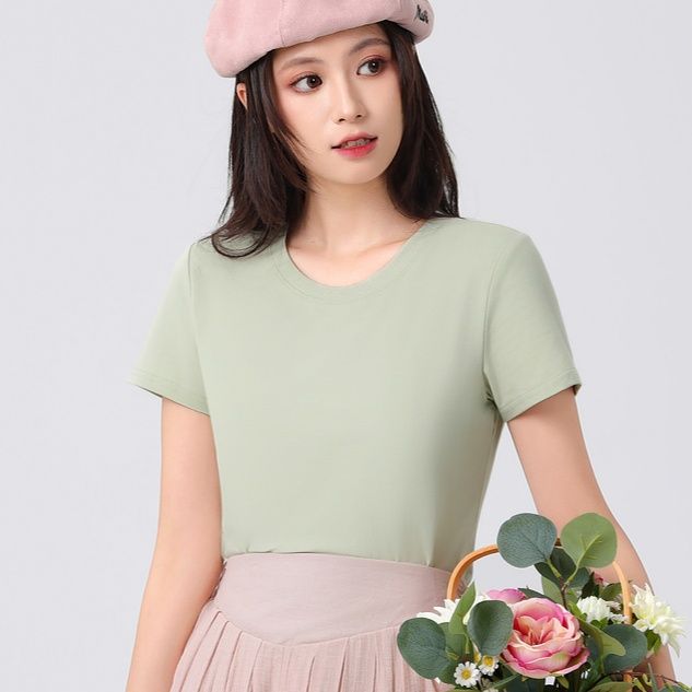 無地 Tシャツ シンプル丸首 なめらか半袖シャツ