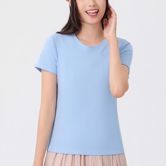 無地 Tシャツ シンプル丸首 なめらか半袖シャツ