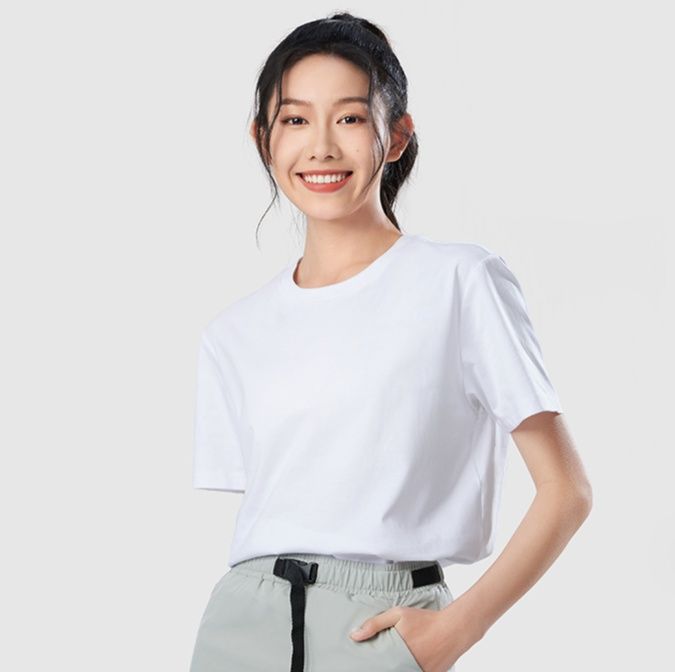無地 Tシャツ シンプル美人 丸首半袖コットンシャツ