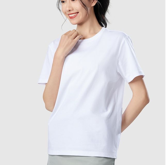 無地 Tシャツ シンプル美人 丸首半袖コットンシャツ