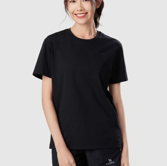無地 Tシャツ シンプル美人 丸首半袖コットンシャツ