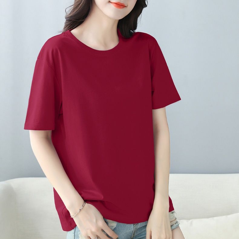 無地 Tシャツ シンプル美シルエット半袖トップス