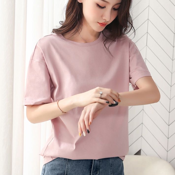 無地 Tシャツ シンプル美シルエット半袖トップス