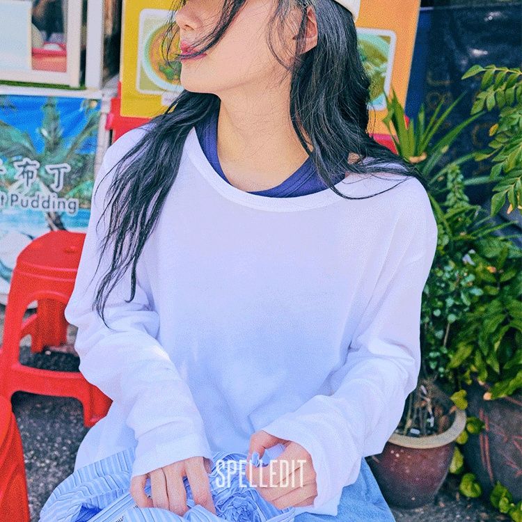 無地 Tシャツ すっきりシルエット 長袖ベーシック