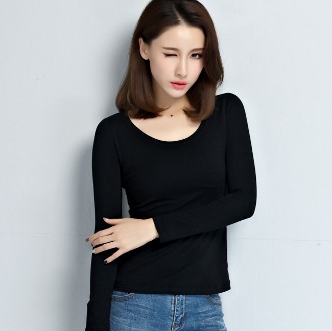 無地 Tシャツ しなやか長袖フィット無地カットソー