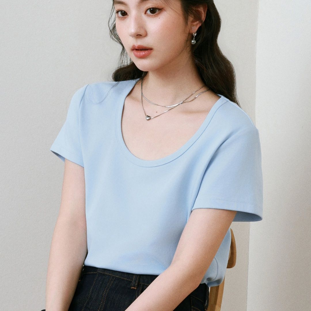 無地 Tシャツ なめらか曲線 ラウンドネック半袖