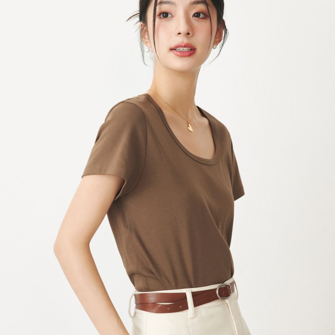 無地 Tシャツ なめらか曲線 ラウンドネック半袖